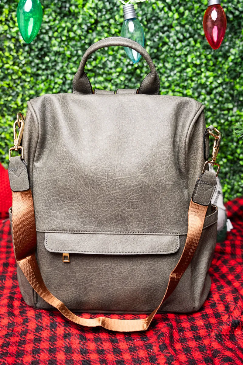 Dark Gray Faux Leather Anti-Theft Backpack Tote