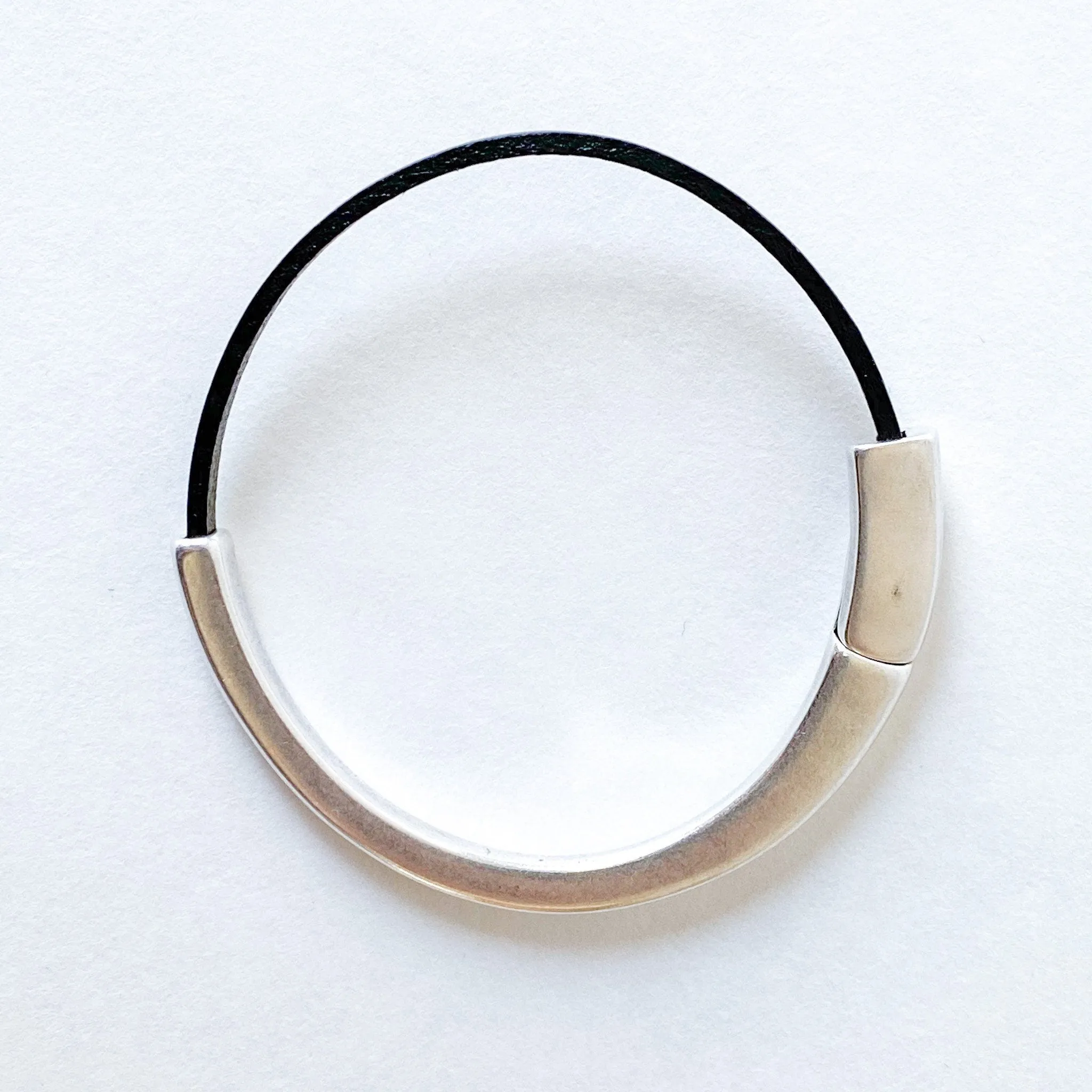 Dark Gray Thin Leather Bracelet for Women with Silver Half Cuff Magnetic Clasp