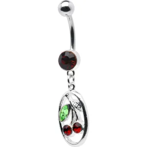 Dark Red CHERRY OVAL Dangle Belly Ring