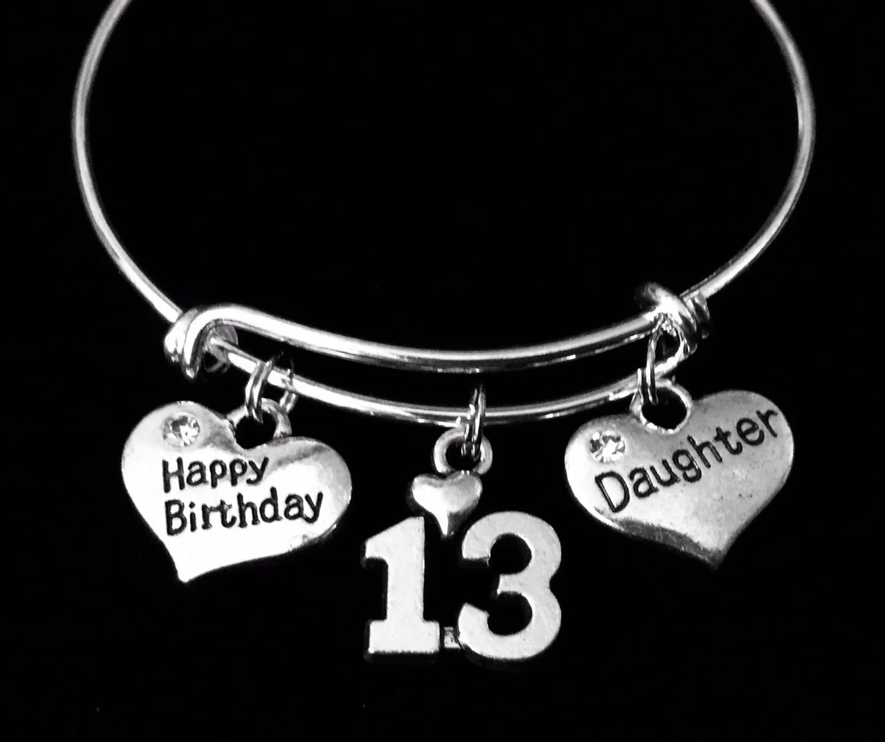 Daughter Happy Birthday 13th Expandable Charm Bracelet Adjustable Bangle Trendy Gift (Other Numbers Available)