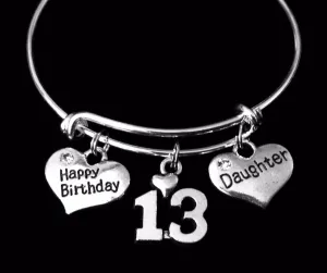 Daughter Happy Birthday 13th Expandable Charm Bracelet Adjustable Bangle Trendy Gift (Other Numbers Available)
