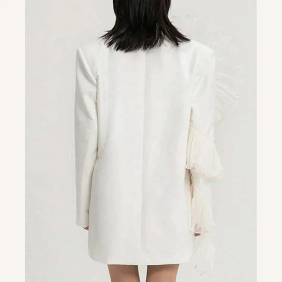 DEAT 2023 Summer Women's Blazer New Fashion Neothed Loose Single Breatsed Long Sleeve Spliced Mesh Elegant Suit jackets WV10000S