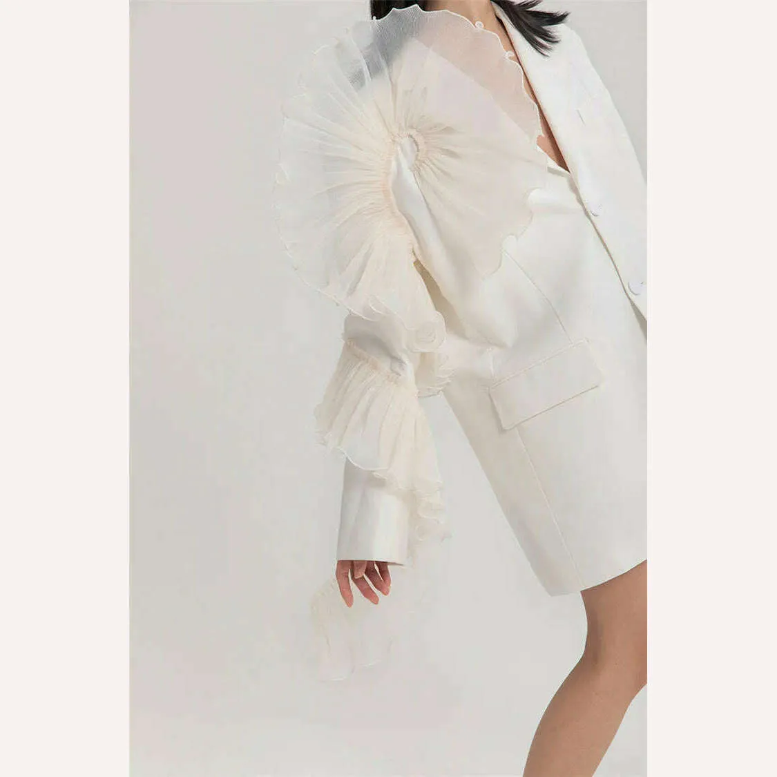DEAT 2023 Summer Women's Blazer New Fashion Neothed Loose Single Breatsed Long Sleeve Spliced Mesh Elegant Suit jackets WV10000S