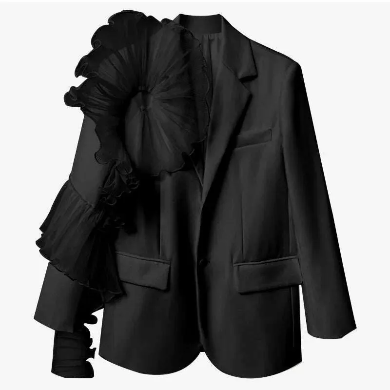 DEAT 2023 Summer Women's Blazer New Fashion Neothed Loose Single Breatsed Long Sleeve Spliced Mesh Elegant Suit jackets WV10000S
