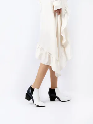 Diamond Heel Leather Ankle Bootie - White