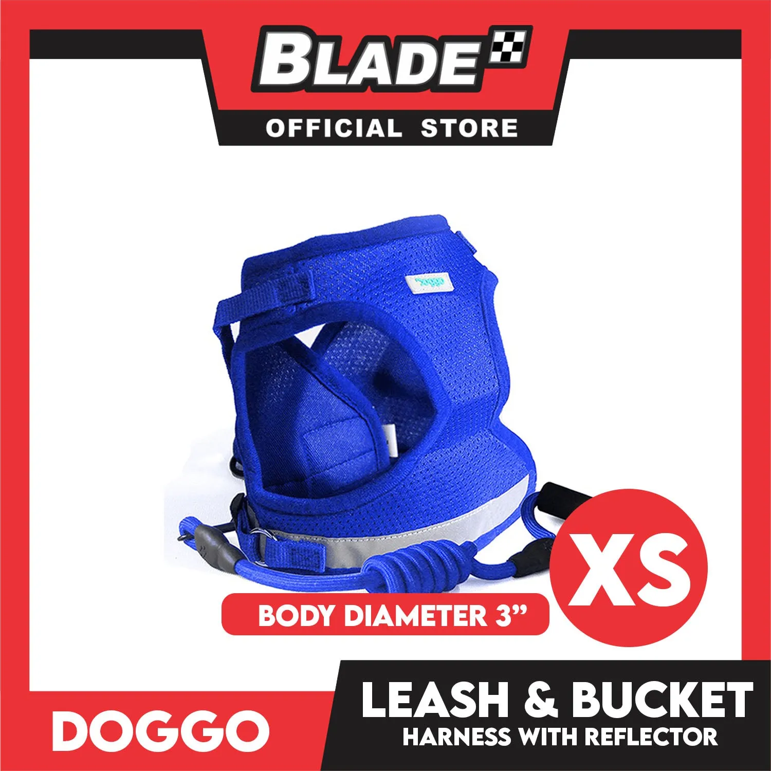 Doggo Leash and Bucket Harness with Reflector Extra Small (Blue) Perfect Set for Your Dog
