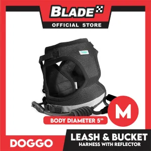 Doggo Leash and Bucket Harness with Reflector Medium (Black) Perfect Set for Your Dog