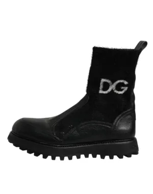 Dolce&Gabbana Men Black Ankle Boots Nylon Leather Casual Wedge Booties Sz EUR 44