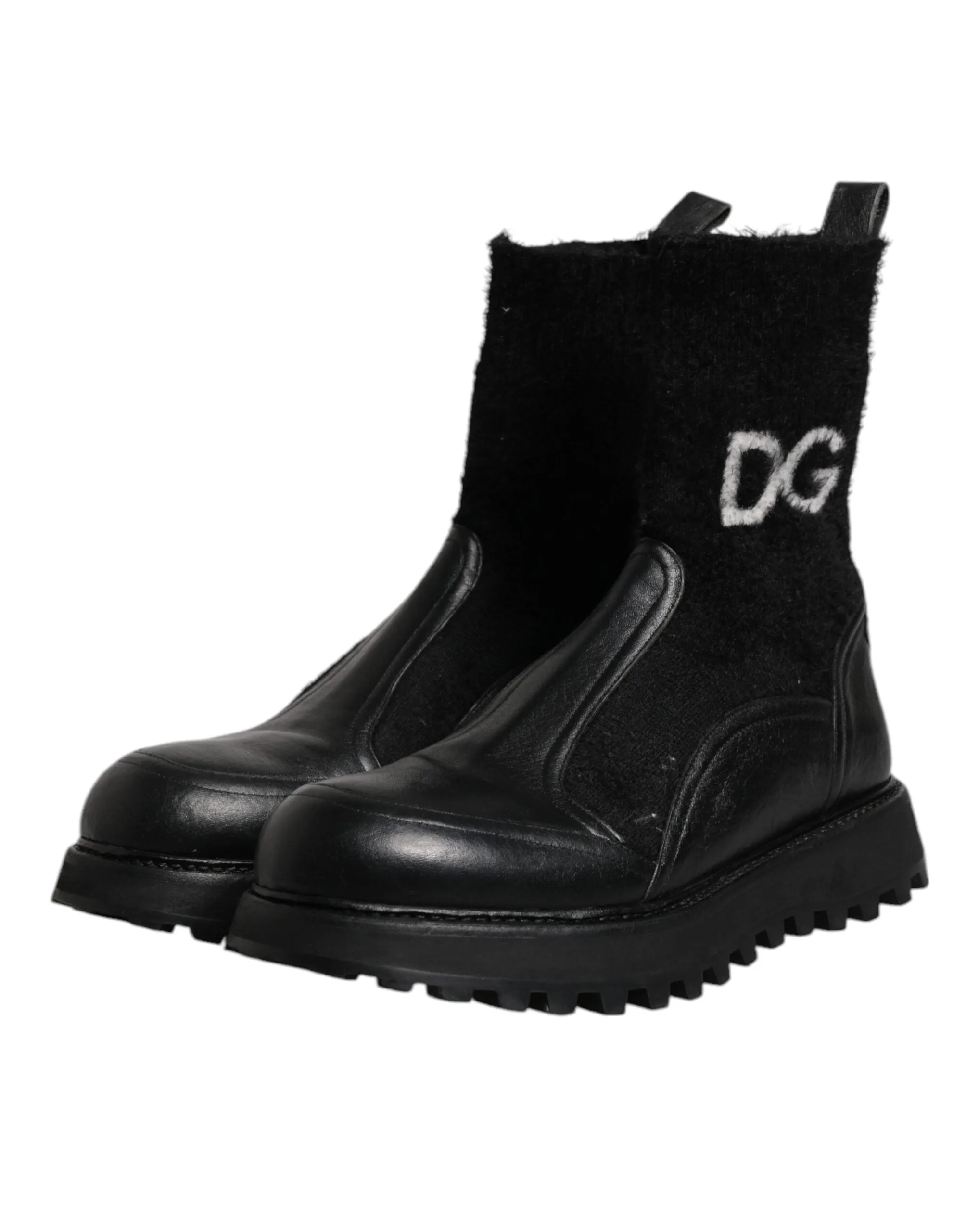 Dolce&Gabbana Men Black Ankle Boots Nylon Leather Casual Wedge Booties Sz EUR 44