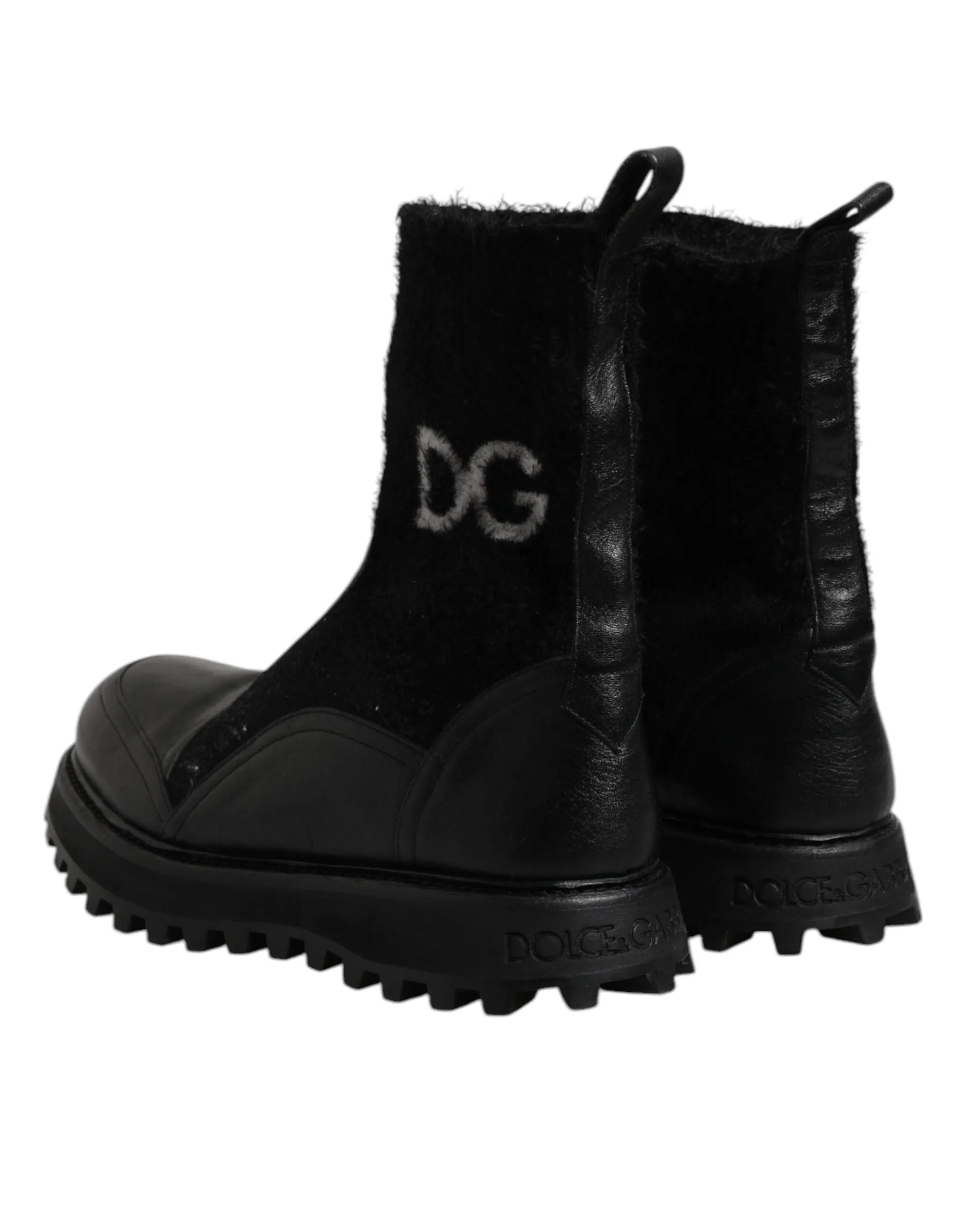 Dolce&Gabbana Men Black Ankle Boots Nylon Leather Casual Wedge Booties Sz EUR 44