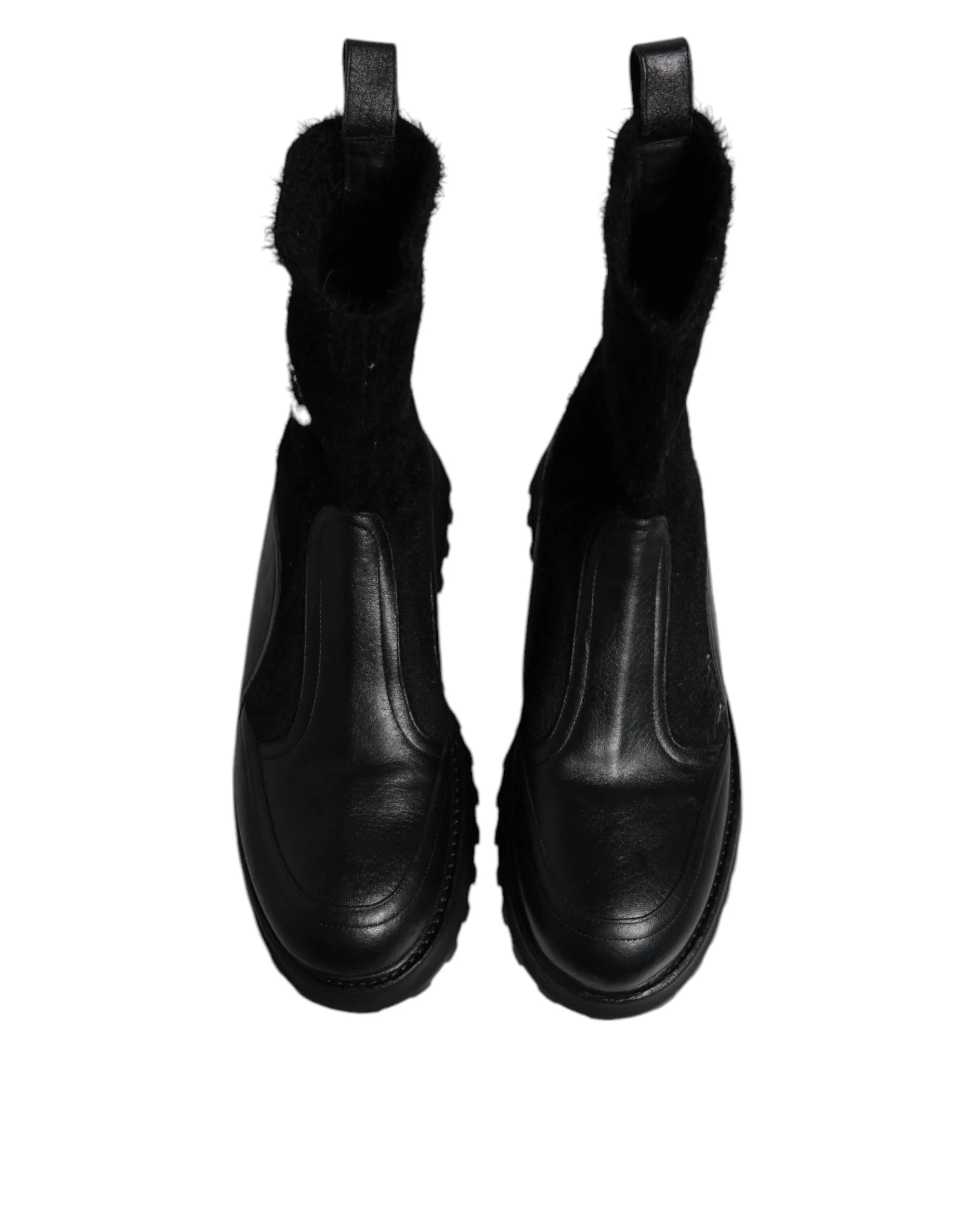 Dolce&Gabbana Men Black Ankle Boots Nylon Leather Casual Wedge Booties Sz EUR 44