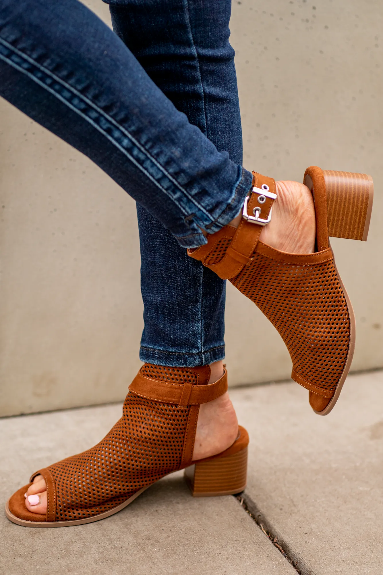 Doria Perforated Mule Sandal Heels