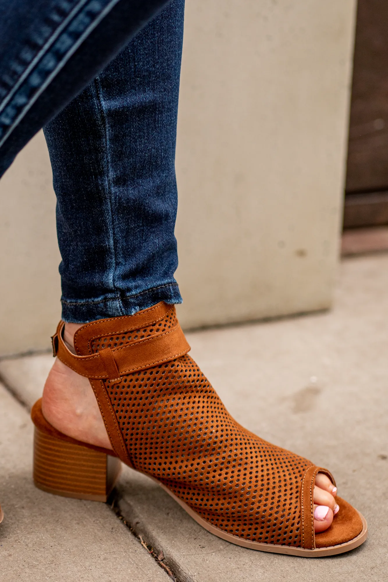 Doria Perforated Mule Sandal Heels