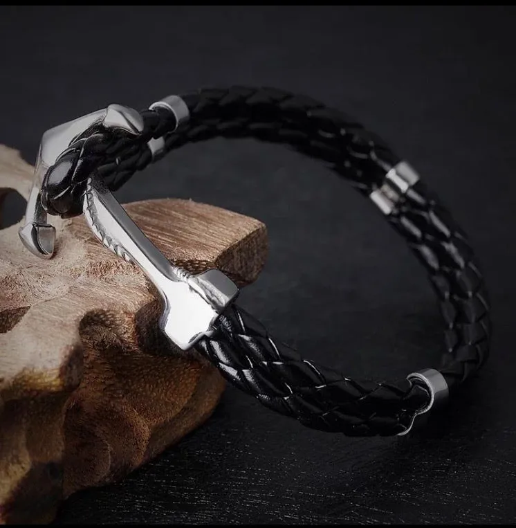 Double Black Braided Leather Silver Bracelet