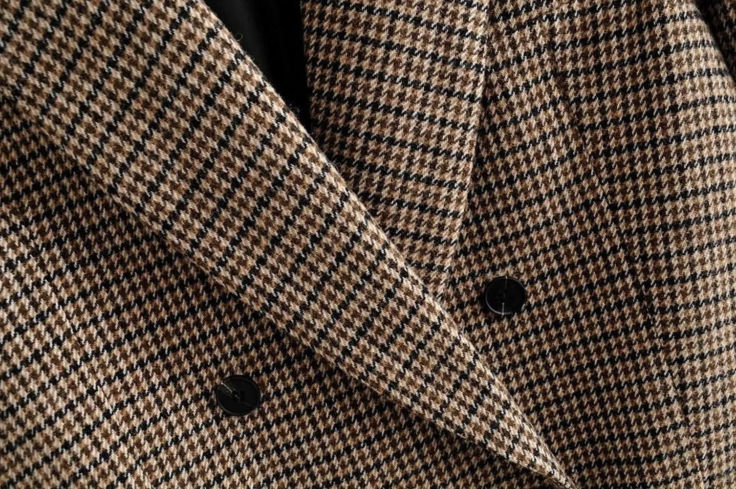 Double-breasted Houndstooth Suit Coat Cardigan Blazers