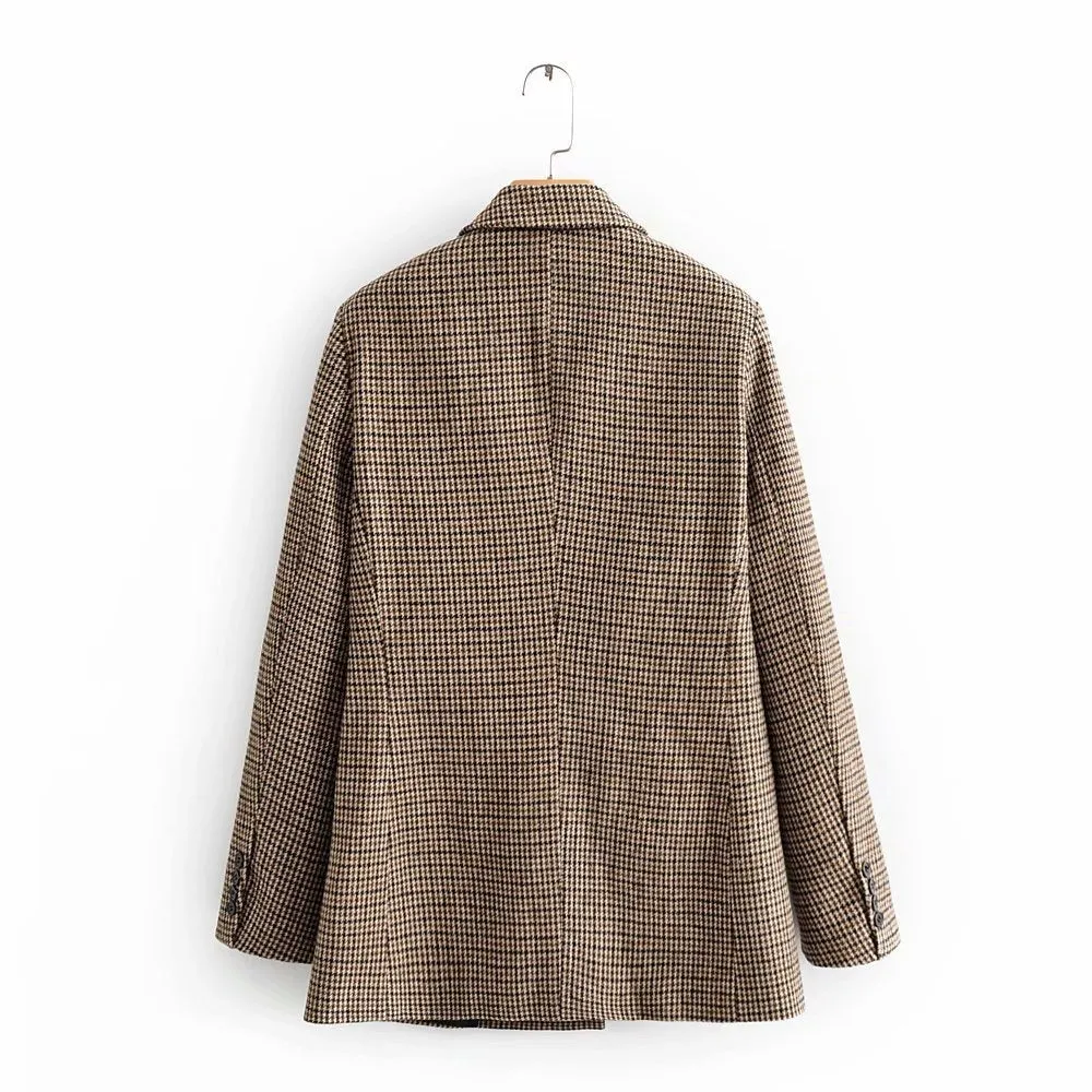 Double-breasted Houndstooth Suit Coat Cardigan Blazers