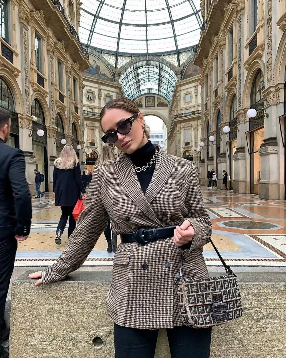 Double-breasted Houndstooth Suit Coat Cardigan Blazers