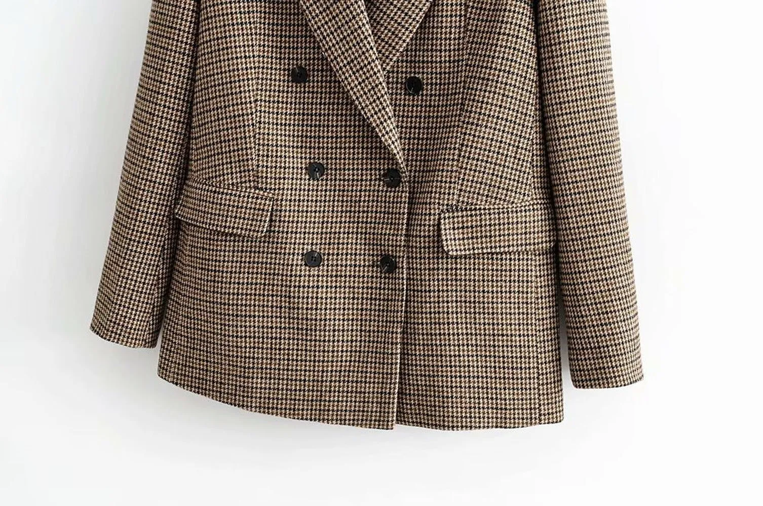 Double-breasted Houndstooth Suit Coat Cardigan Blazers