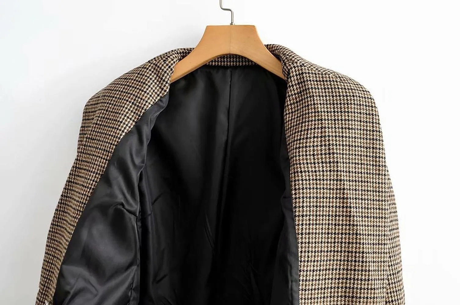 Double-breasted Houndstooth Suit Coat Cardigan Blazers