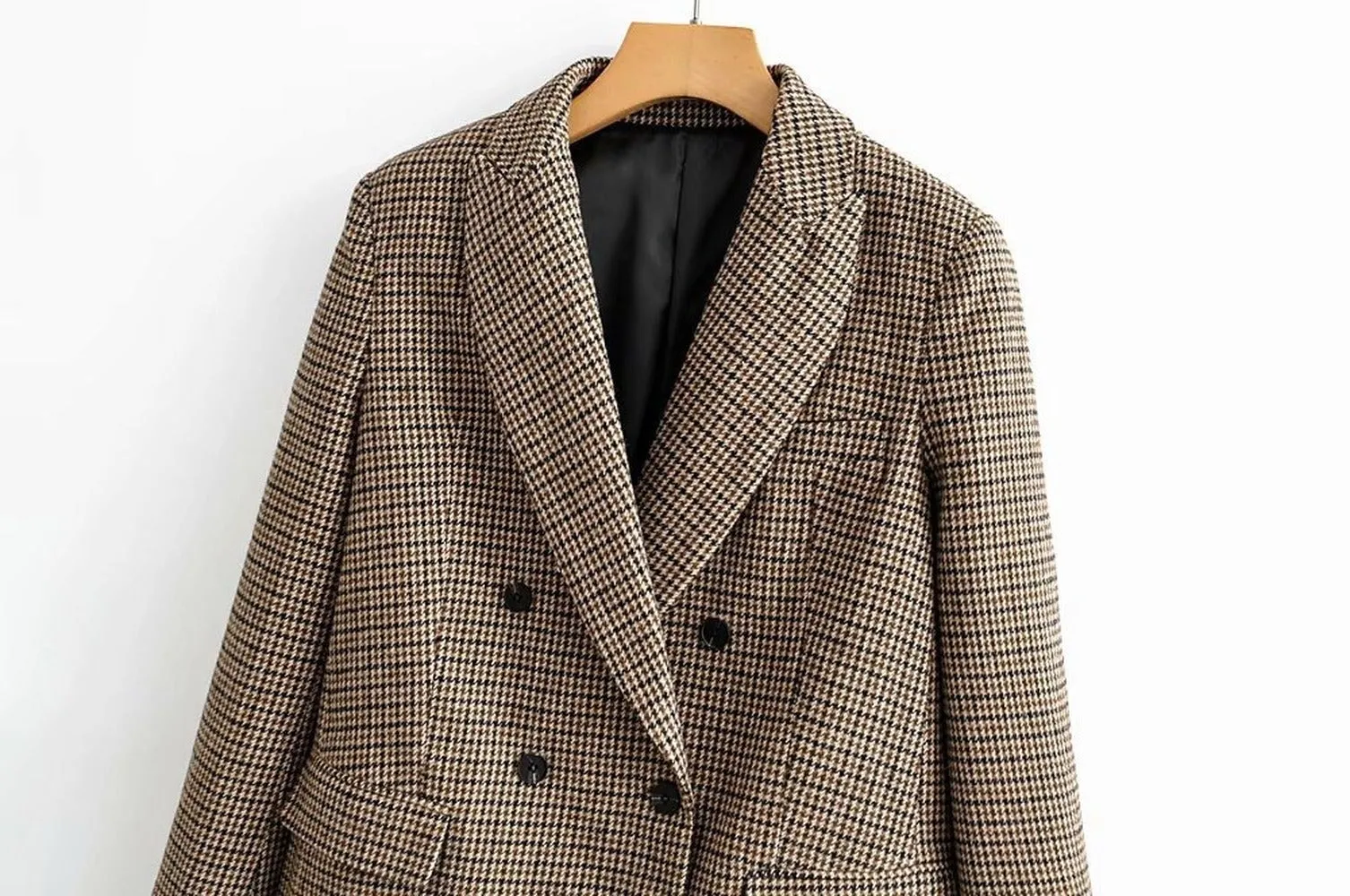 Double-breasted Houndstooth Suit Coat Cardigan Blazers