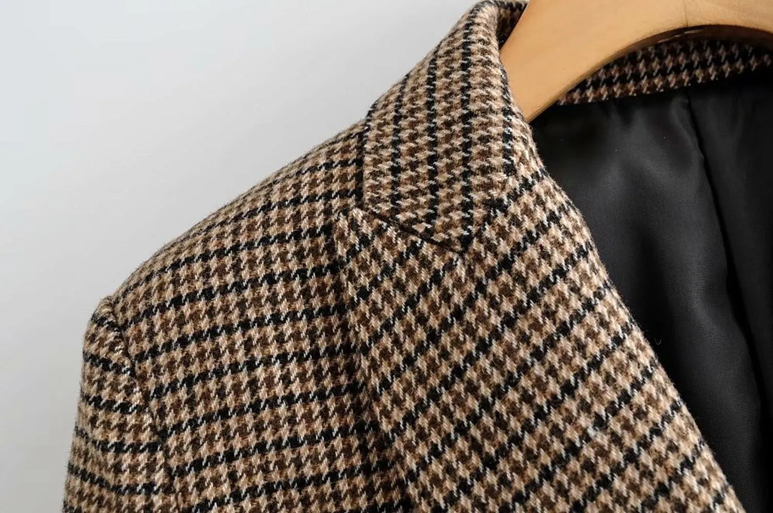 Double-breasted Houndstooth Suit Coat Cardigan Blazers
