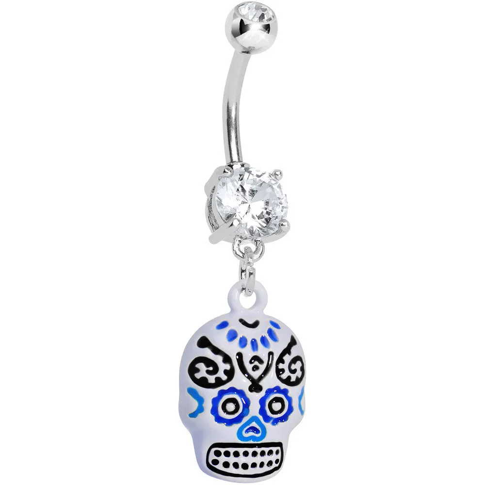 Double Clear Gem Day of the Dead Dangle Belly Ring