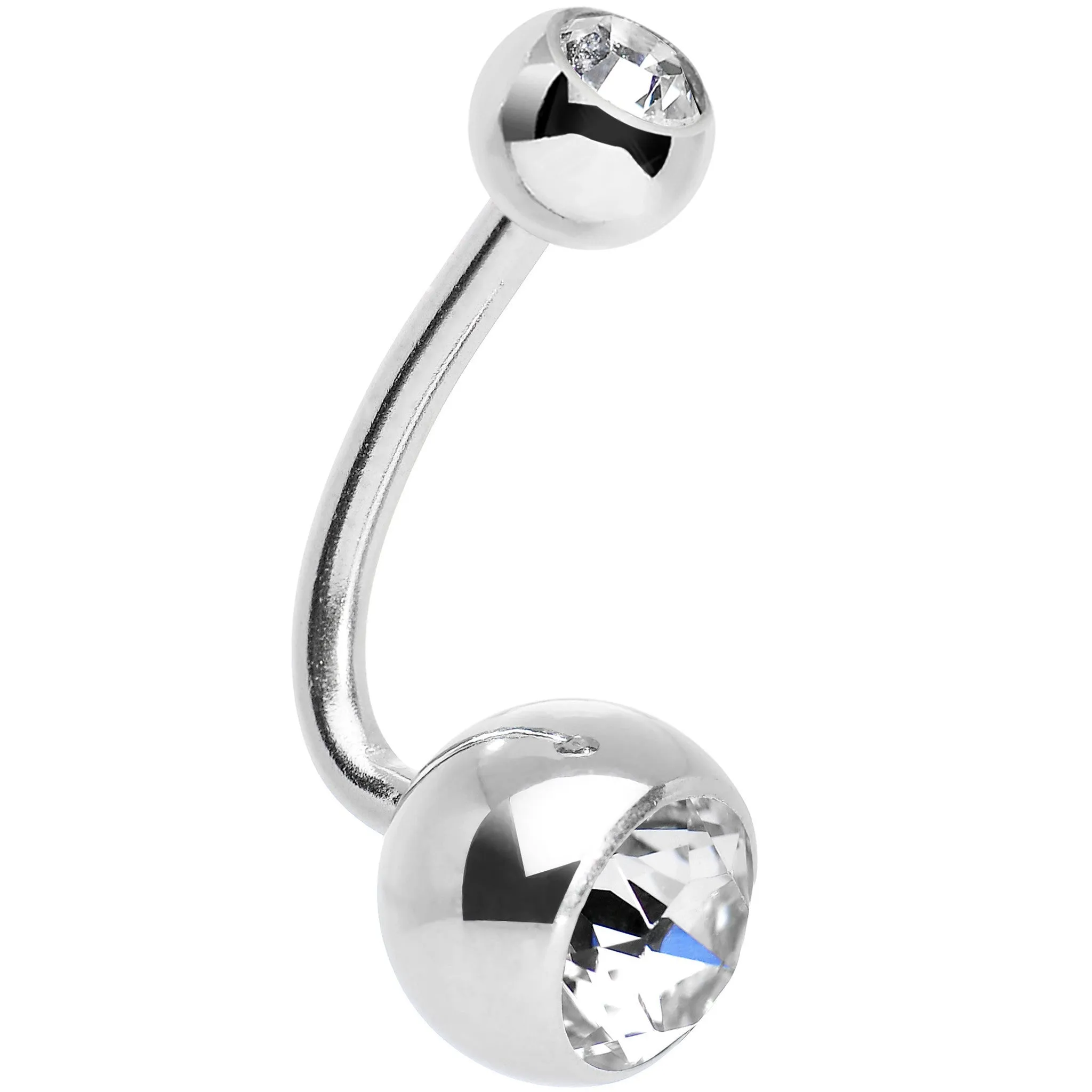 Double Clear J-Curve Belly Ring Created with Crystals