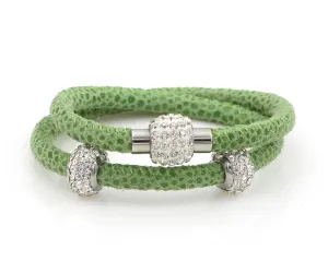 Double Wrap Swarovski Crystals Lime Leather Bracelet
