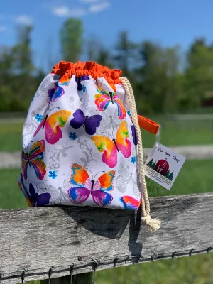 Drawstring Project Bag by Rose (X-LARGE) - COLORFUL BUTTERFLIES / Orange