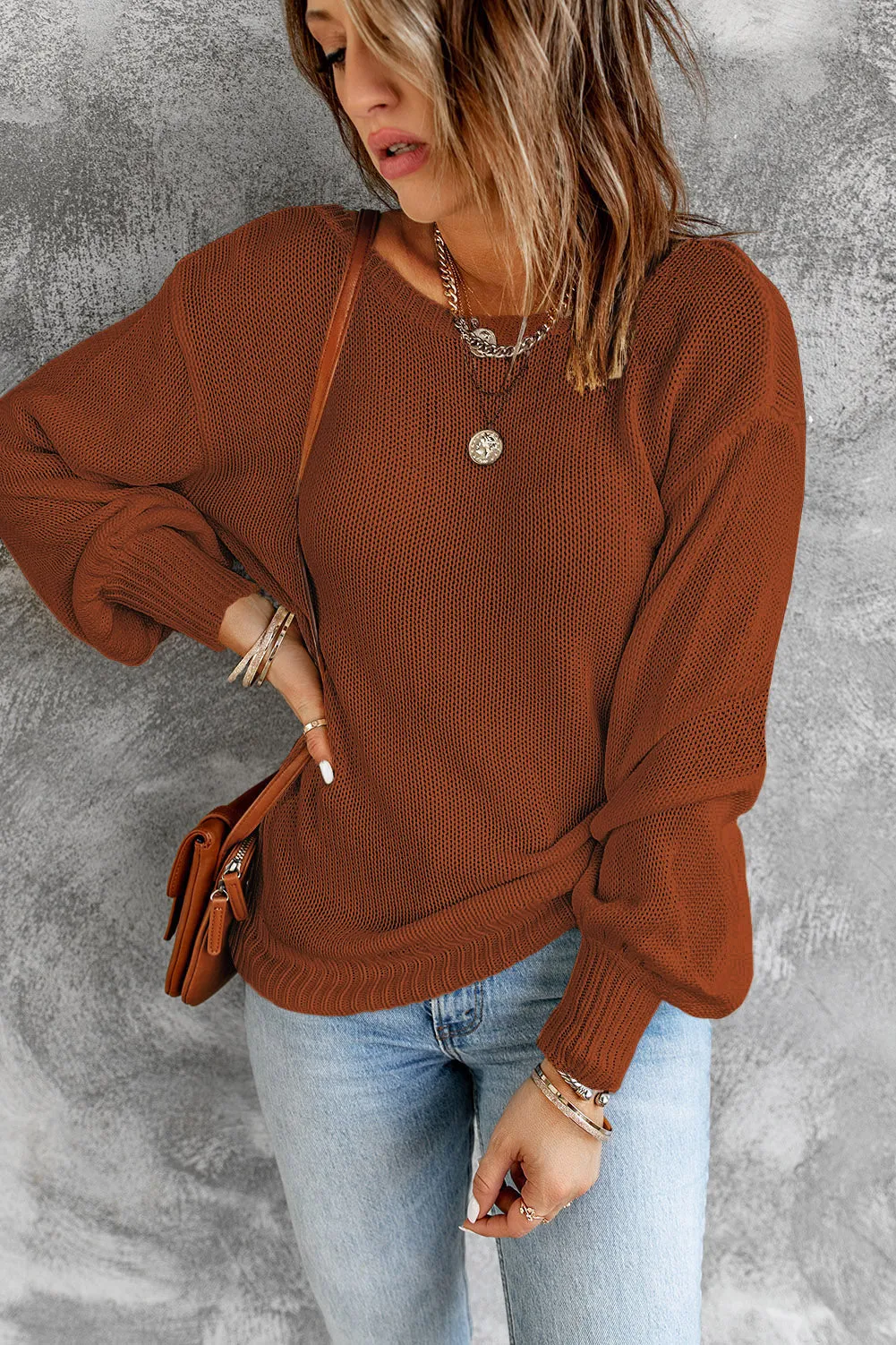 Drop Shoulder Back Cut-out Sweater