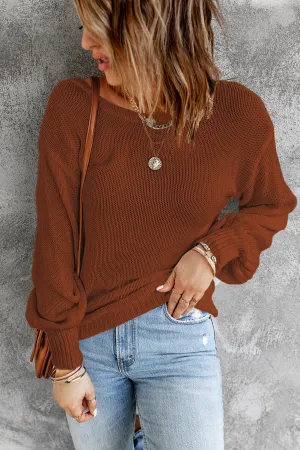 Drop Shoulder Back Cut-out Sweater