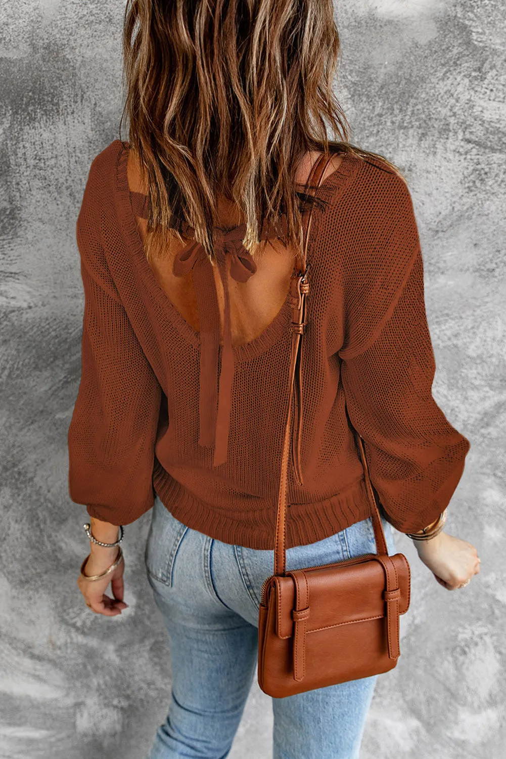 Drop Shoulder Back Cut-out Sweater