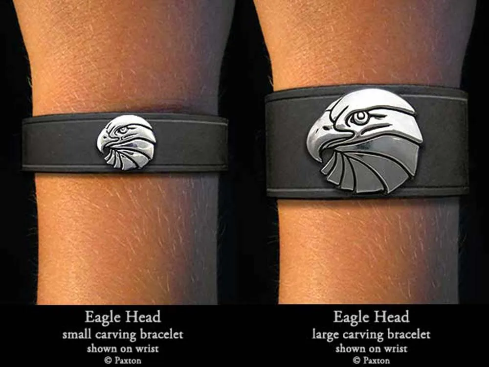 Eagle Head Bracelet Sterling Silver on Genuine Leather