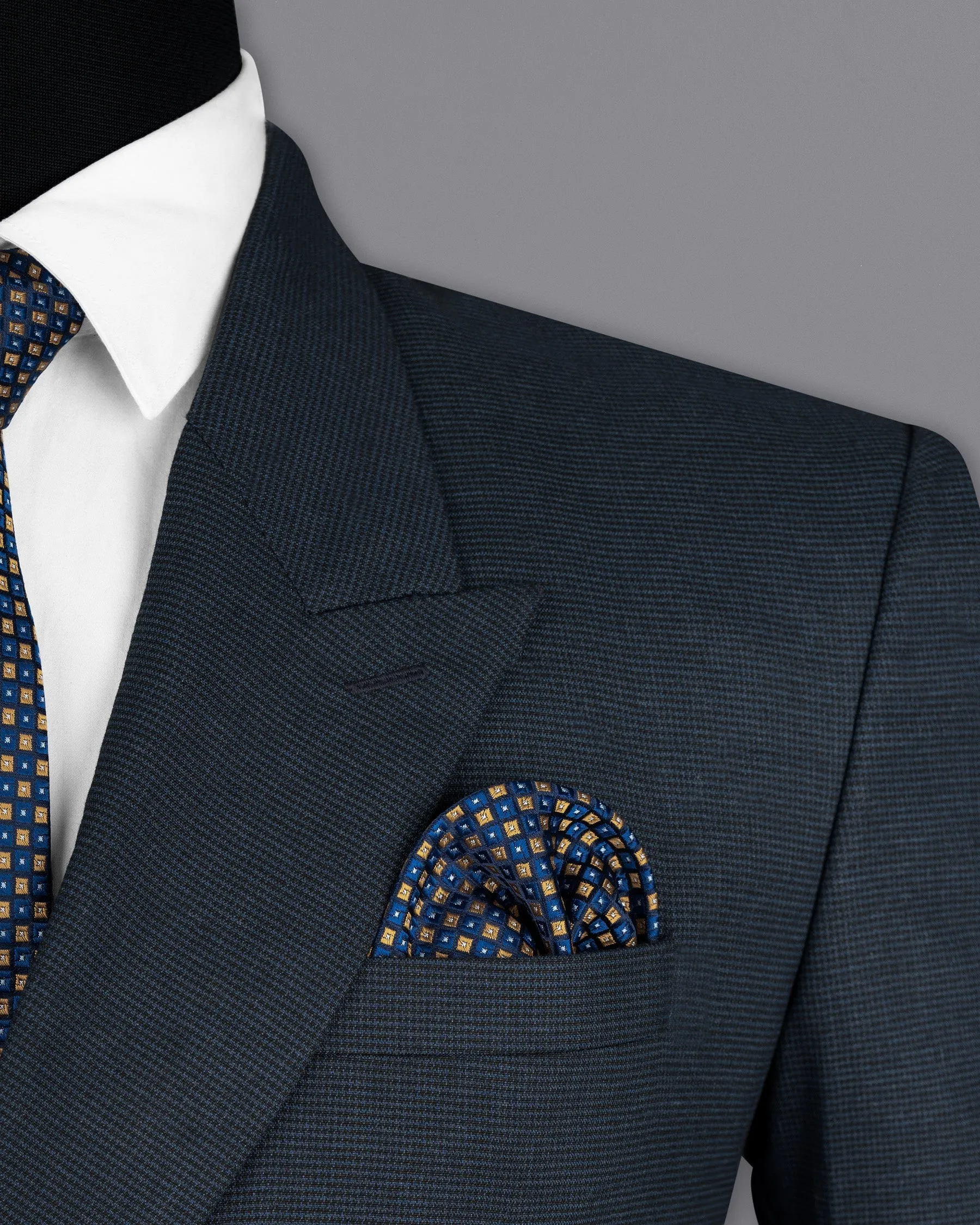 Ebony Clay Blue houndstooth Wool Rich Double Breasted Blazer