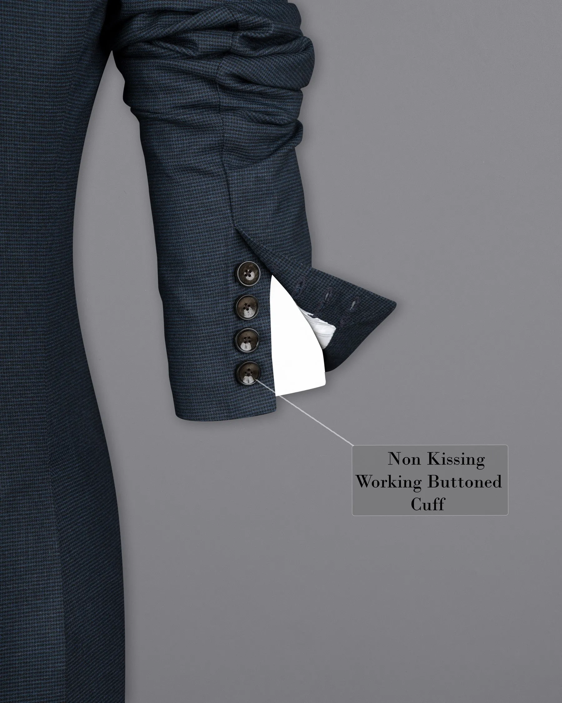 Ebony Clay Blue houndstooth Wool Rich Double Breasted Blazer