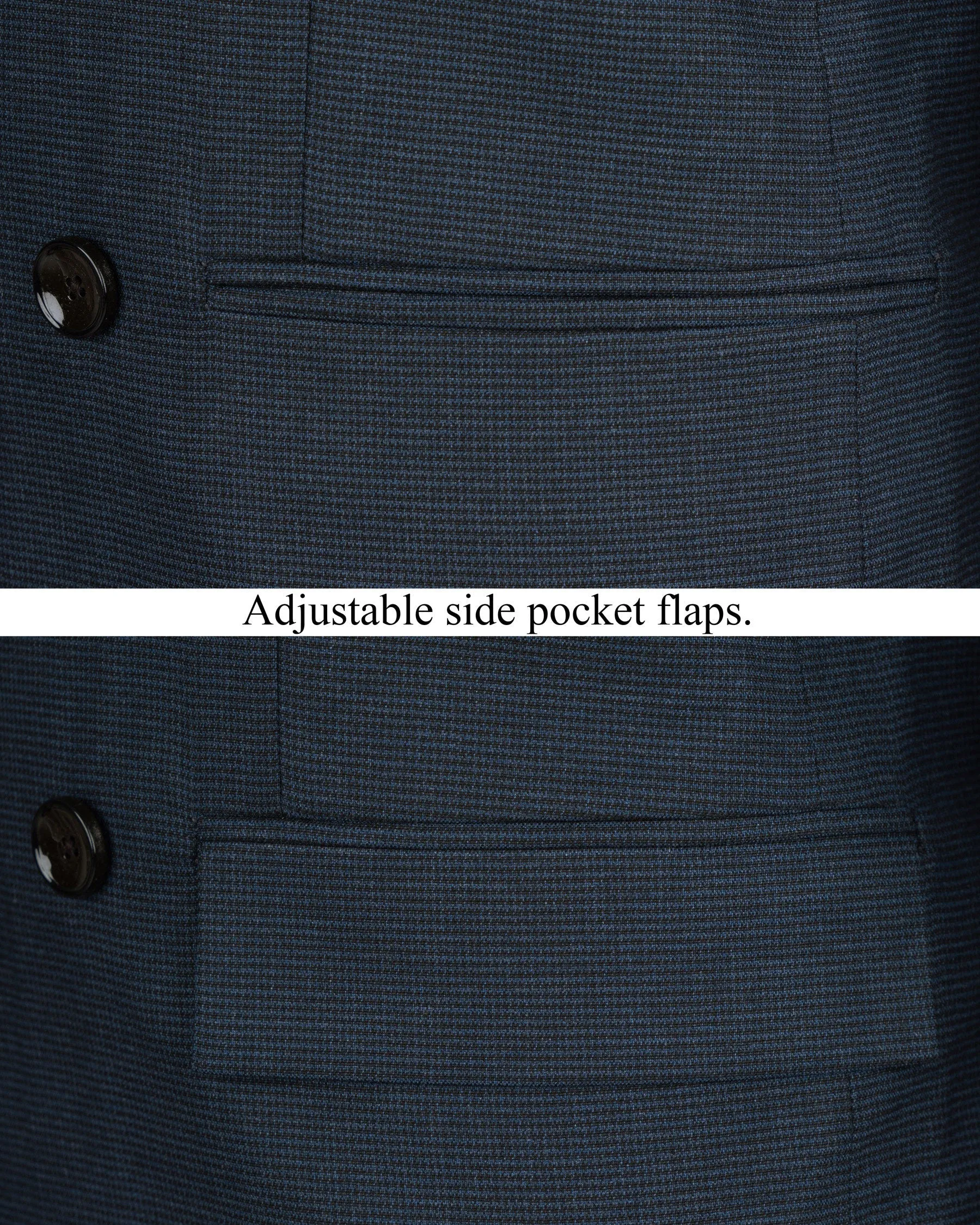 Ebony Clay Blue houndstooth Wool Rich Double Breasted Blazer