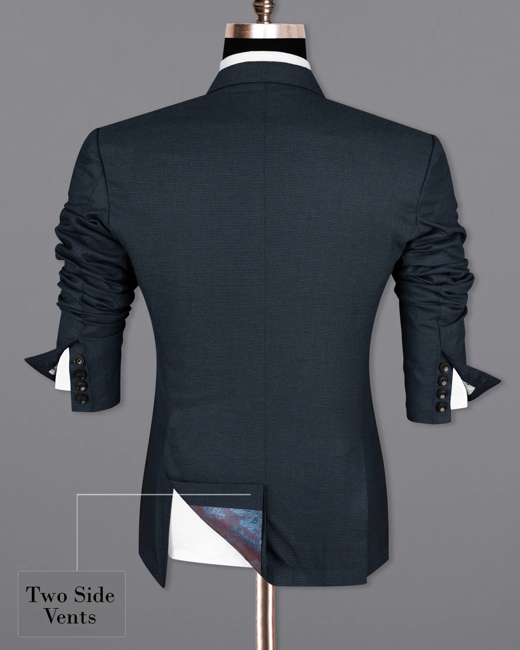Ebony Clay Blue houndstooth Wool Rich Double Breasted Blazer