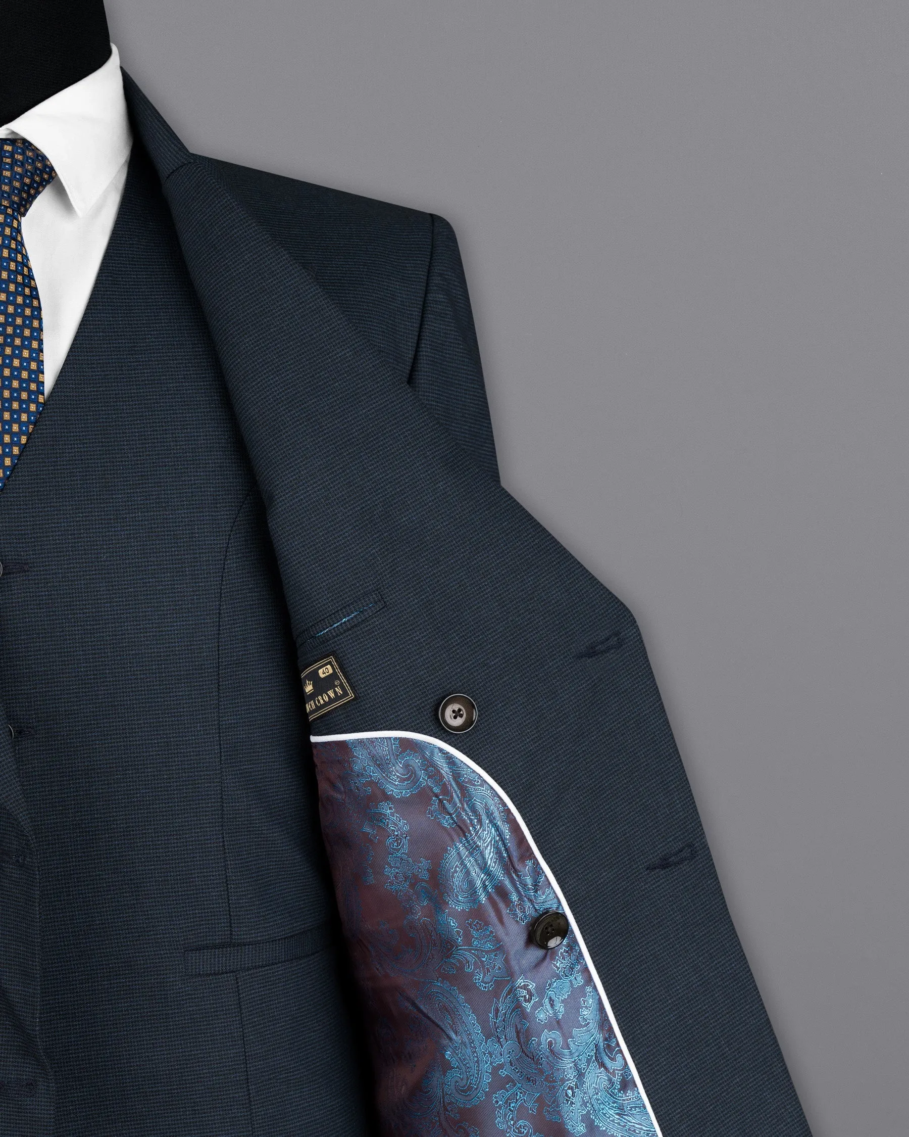 Ebony Clay Blue houndstooth Wool Rich Double Breasted Blazer