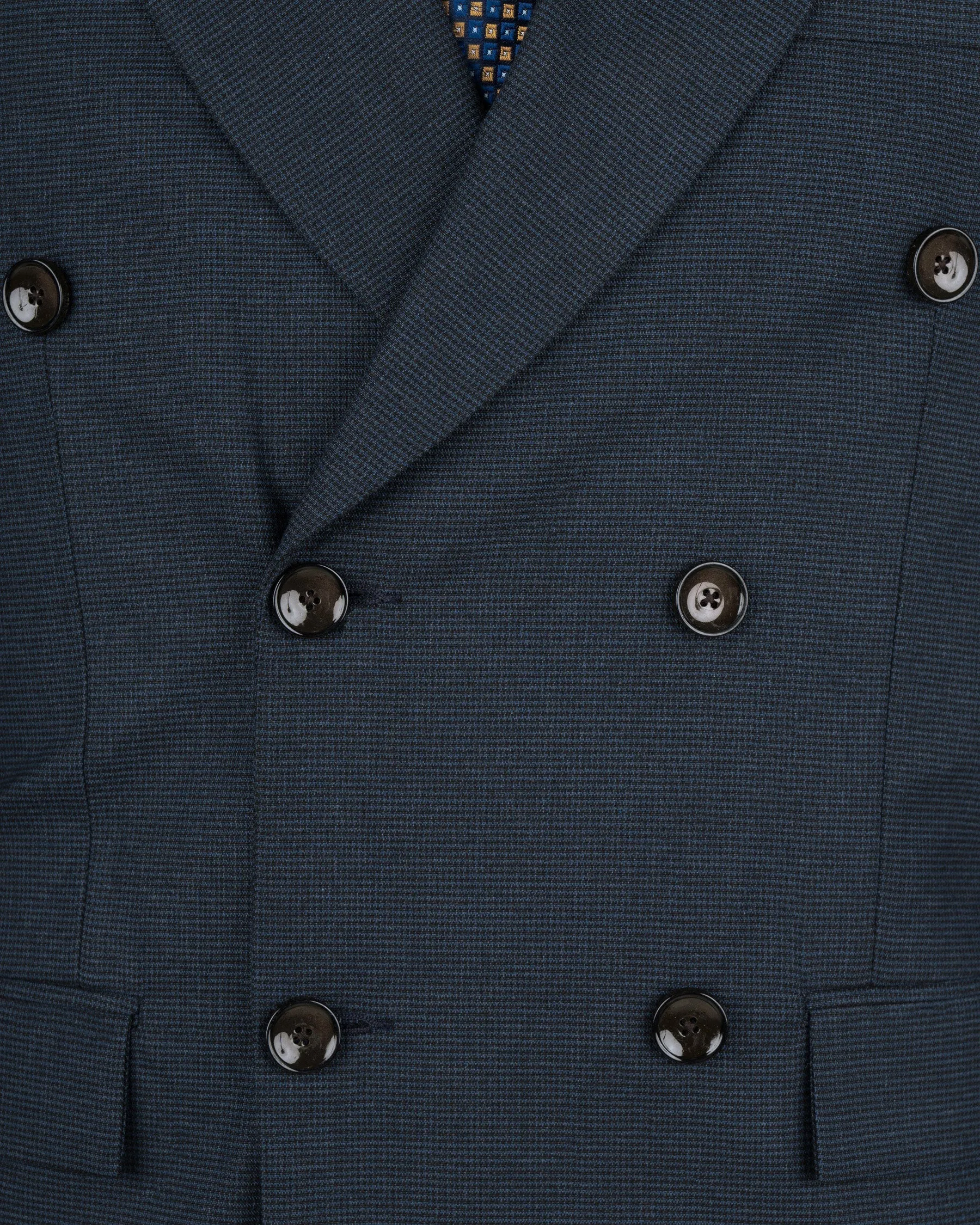 Ebony Clay Blue houndstooth Wool Rich Double Breasted Blazer
