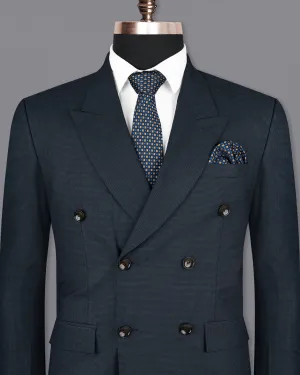 Ebony Clay Blue houndstooth Wool Rich Double Breasted Blazer