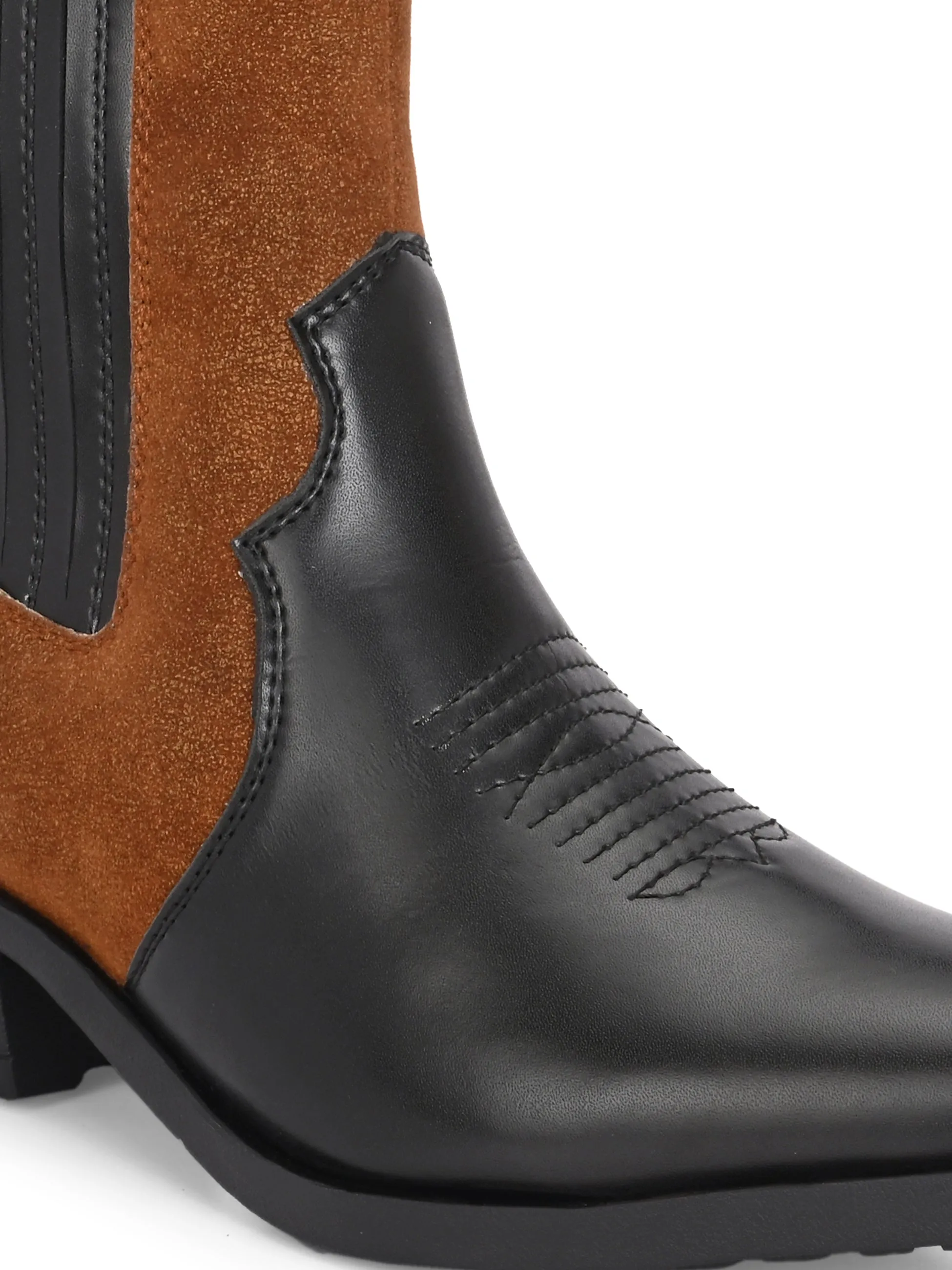 El Paso Women Faux Leather Casual Chelsea Cowboy Boots