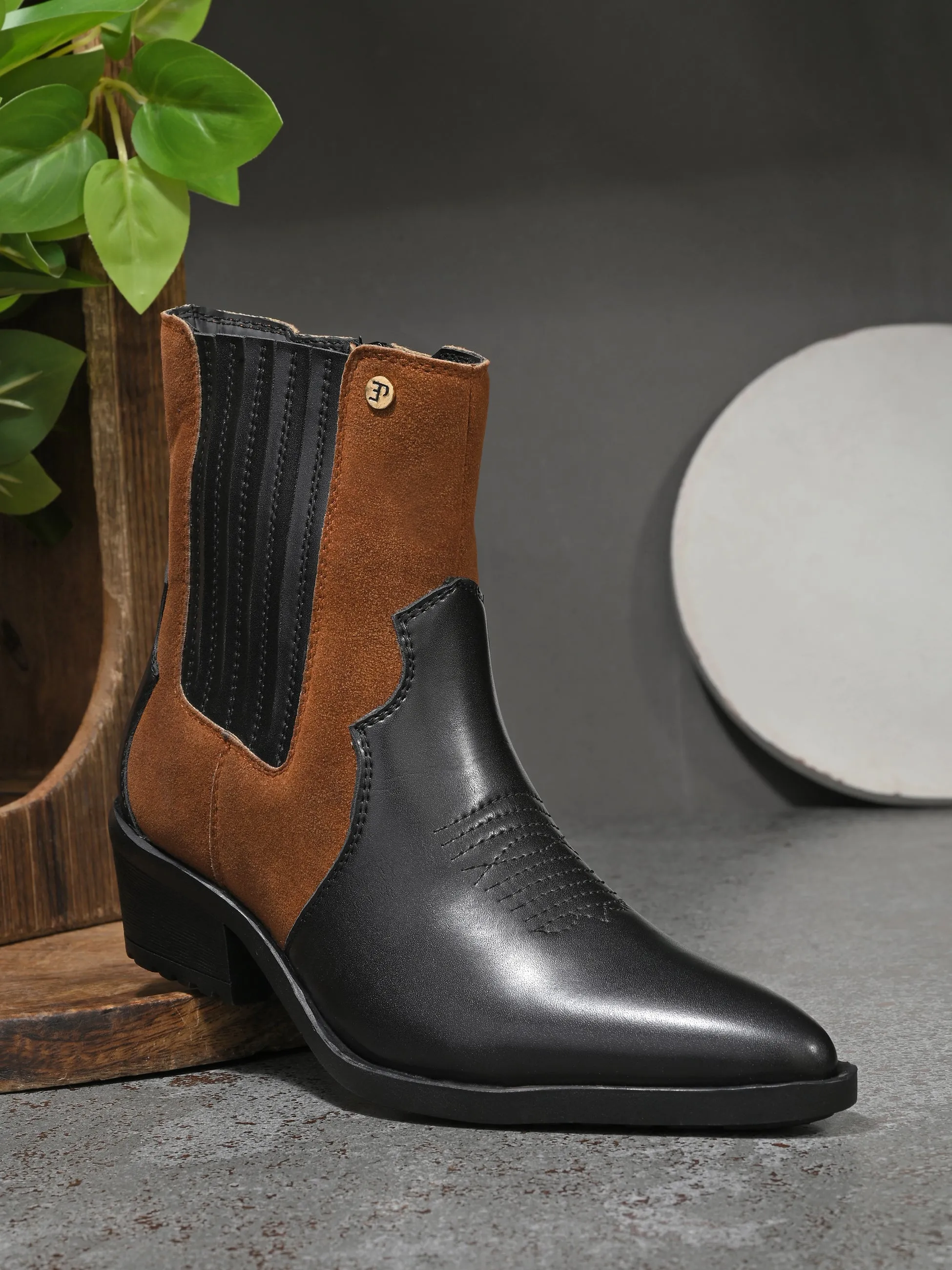 El Paso Women Faux Leather Casual Chelsea Cowboy Boots