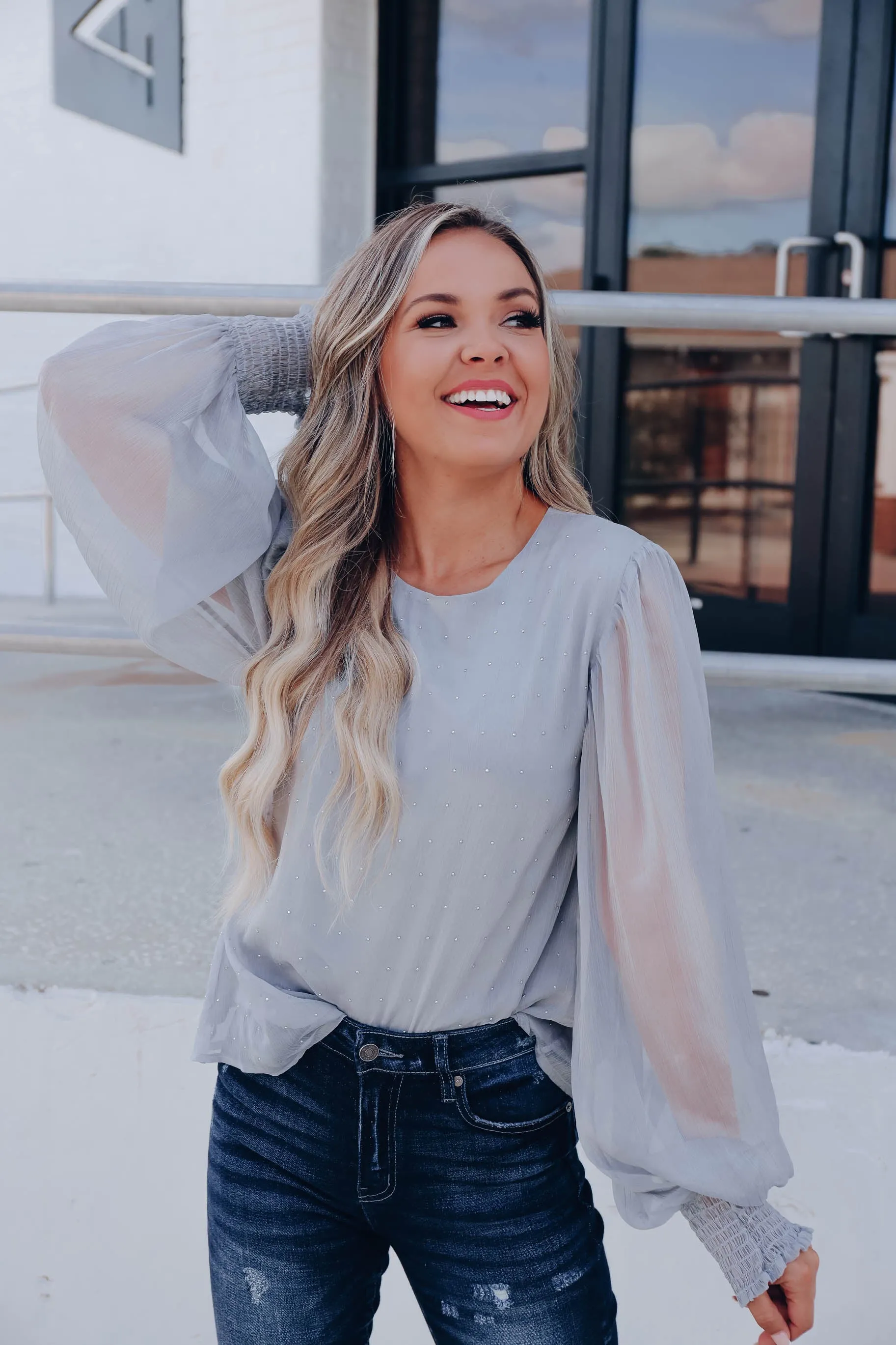 Elegance Rhinestone Blouse- Silver