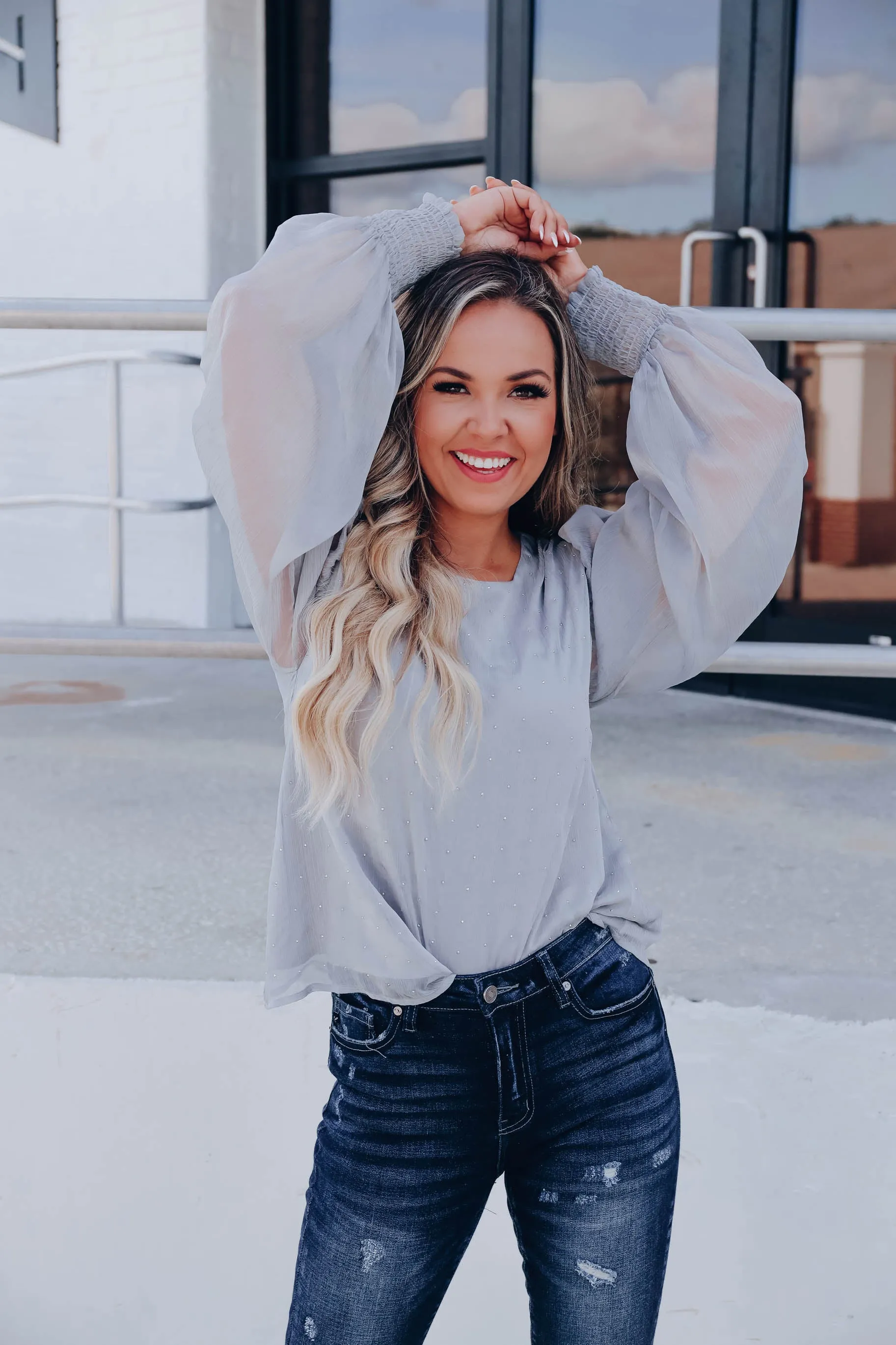 Elegance Rhinestone Blouse- Silver
