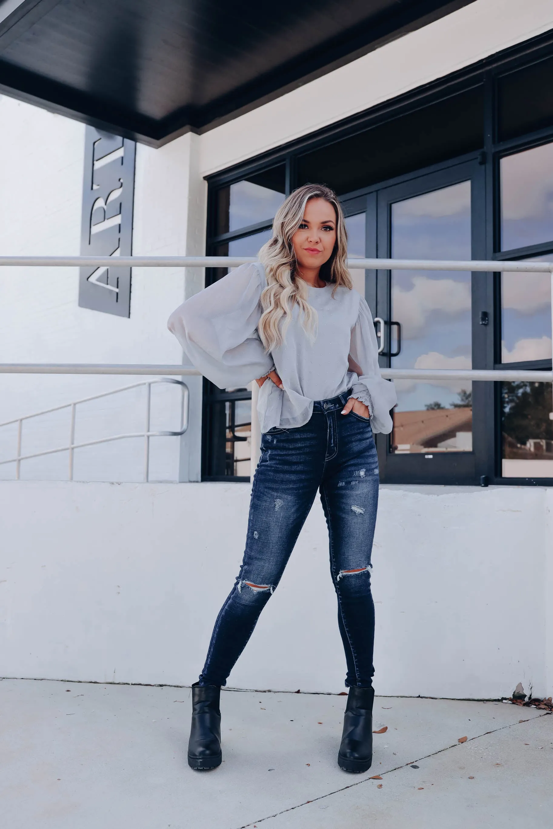 Elegance Rhinestone Blouse- Silver