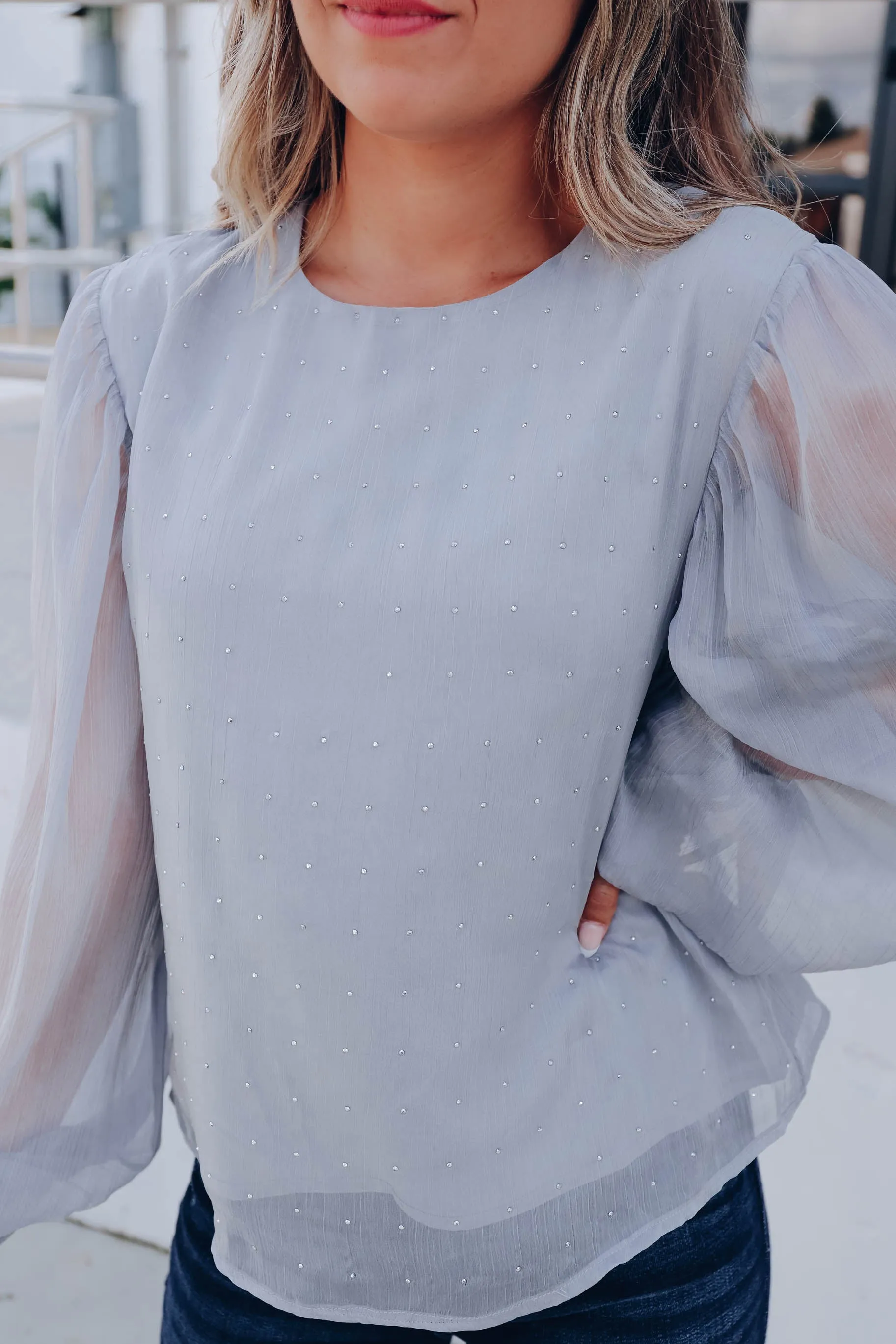Elegance Rhinestone Blouse- Silver