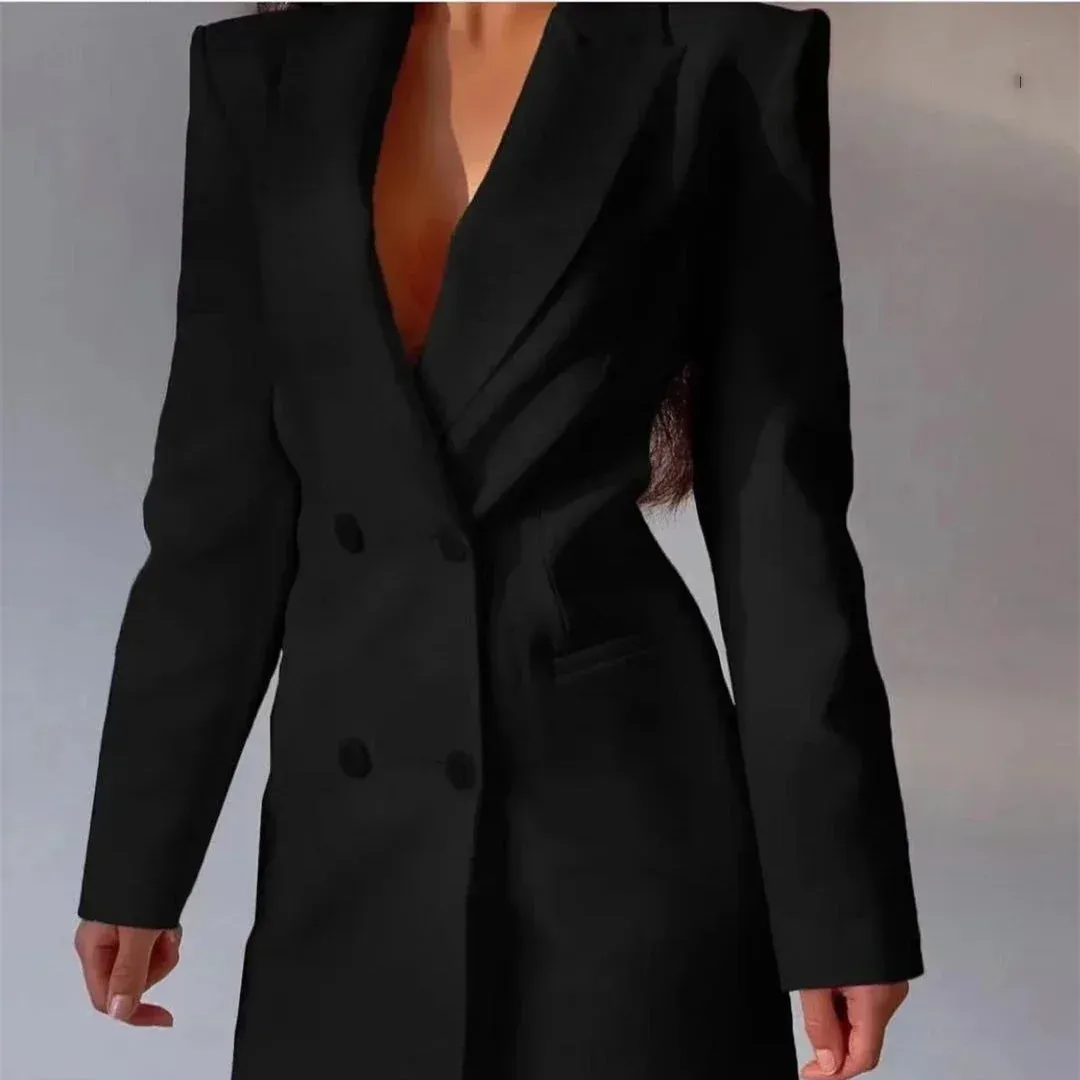 Elegant Blazer Solid Double Breasted