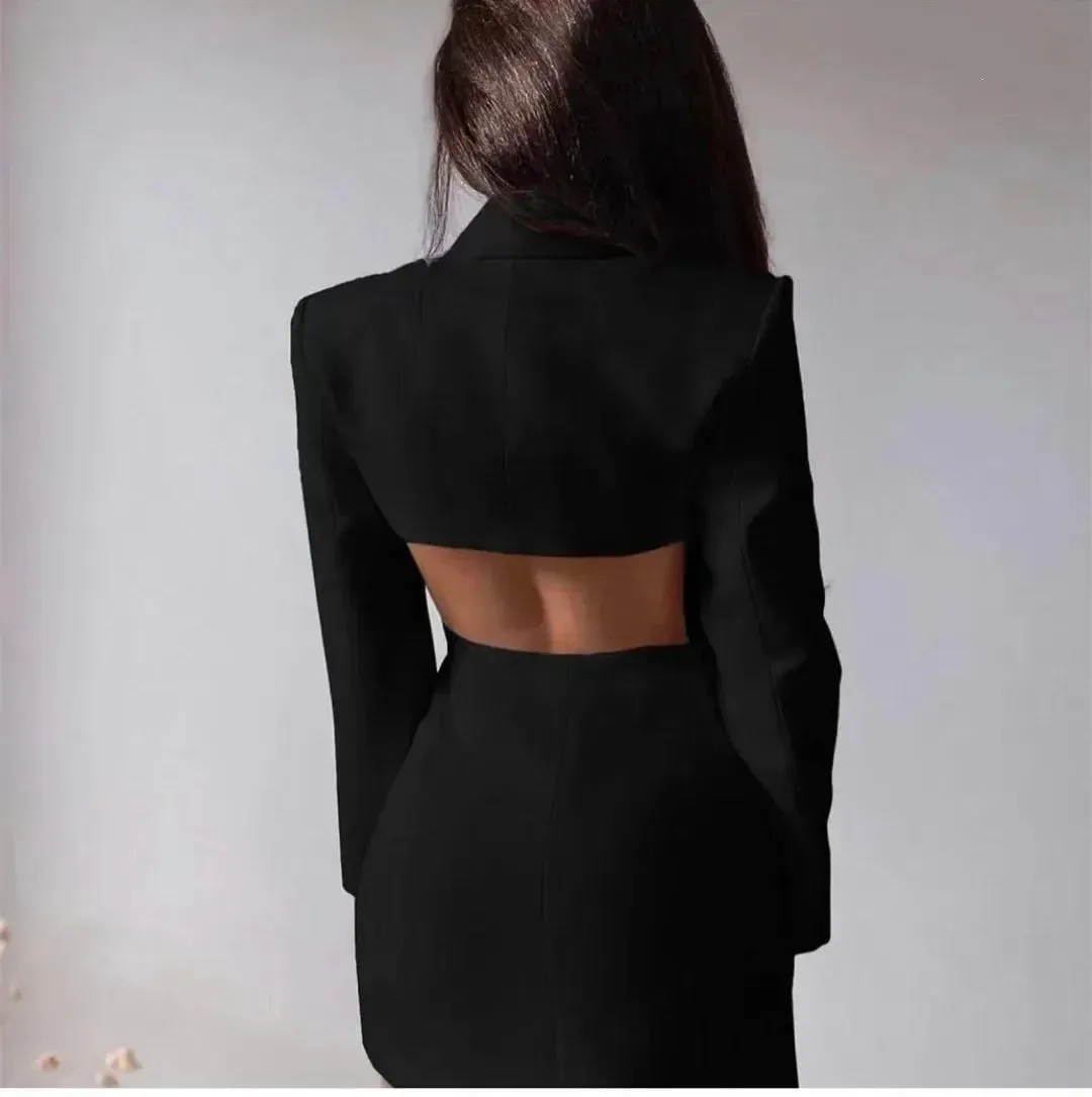 Elegant Blazer Solid Double Breasted
