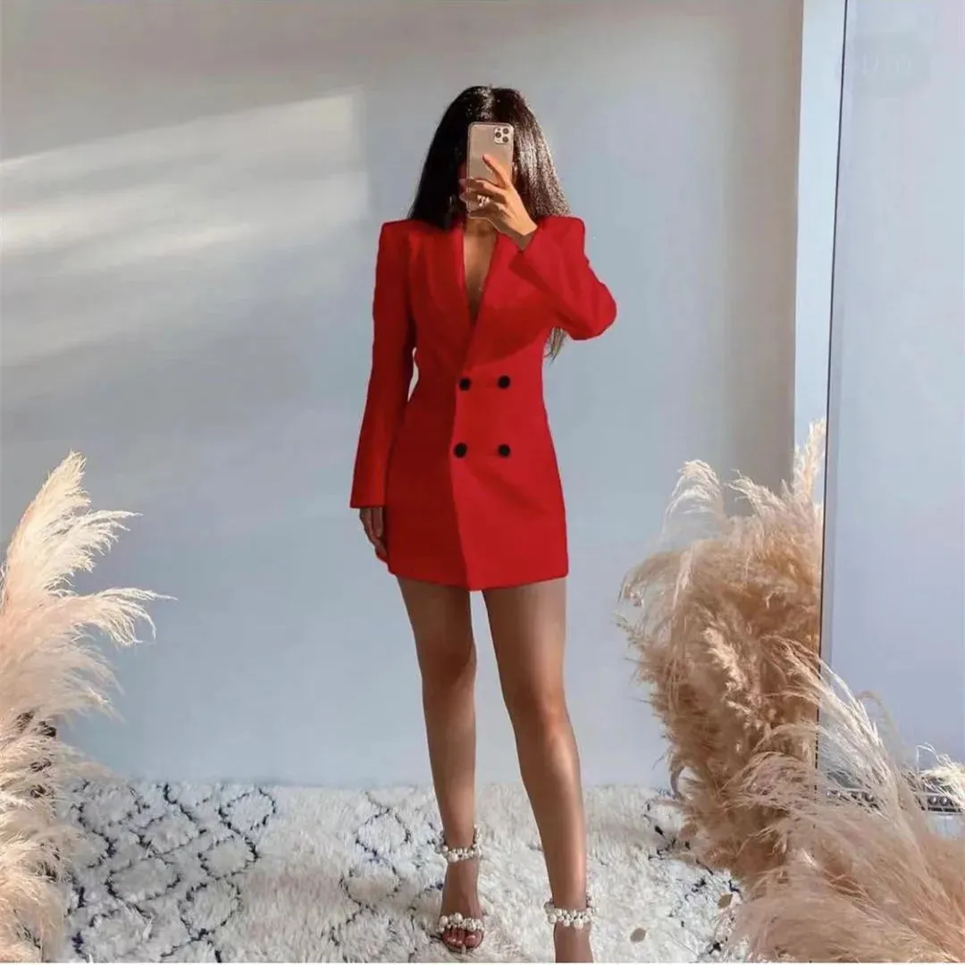 Elegant Blazer Solid Double Breasted