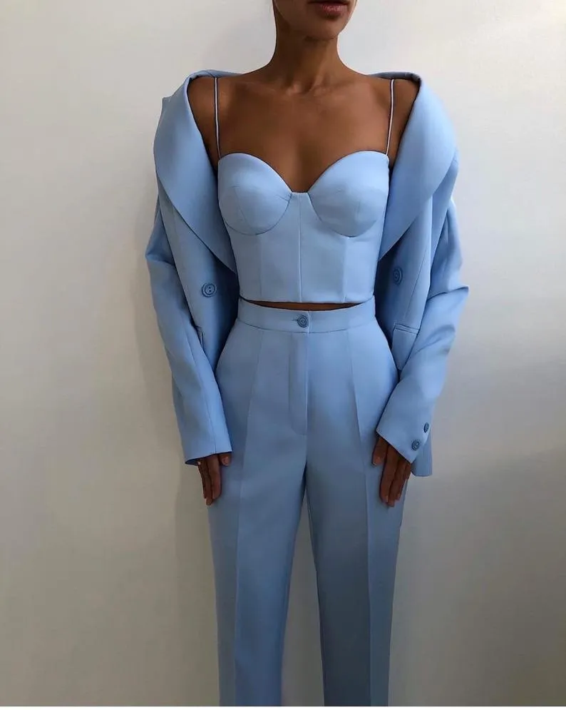 Elegant Peaked Lapel Blazer 2 Pieces ( Jacket   Pants )